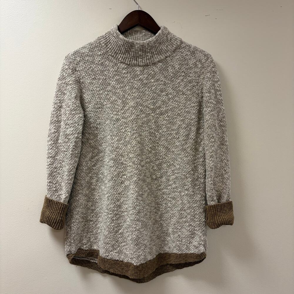 LL Bean Signature Cotton Linen Blend Mock Neck Sweater Earthy Cabincore Med